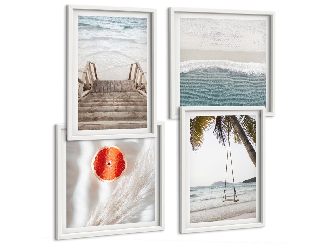 Pinturas Murais Modernas Paisagem Grama Flores Quente Moldura Branca Fotos Para O Escritório Espelharte (conjunto De 4 Imagens)