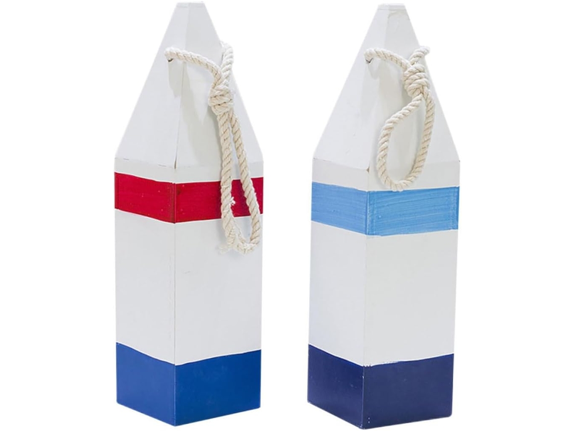 Conjunto de 2 Boias de Madeira Decorativas para Parede em Tons de Azul e Vermelho GOKOCO