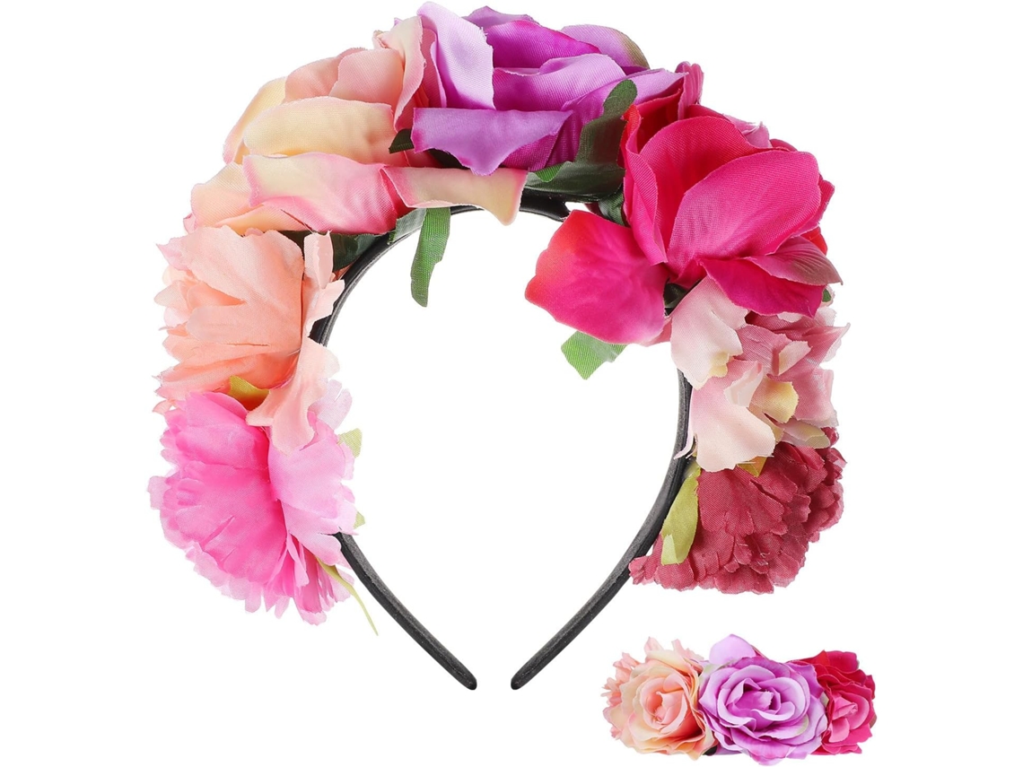 Faixa de cabelo leve e confortável com flor rosa para o Halloween, feita de poliéster.