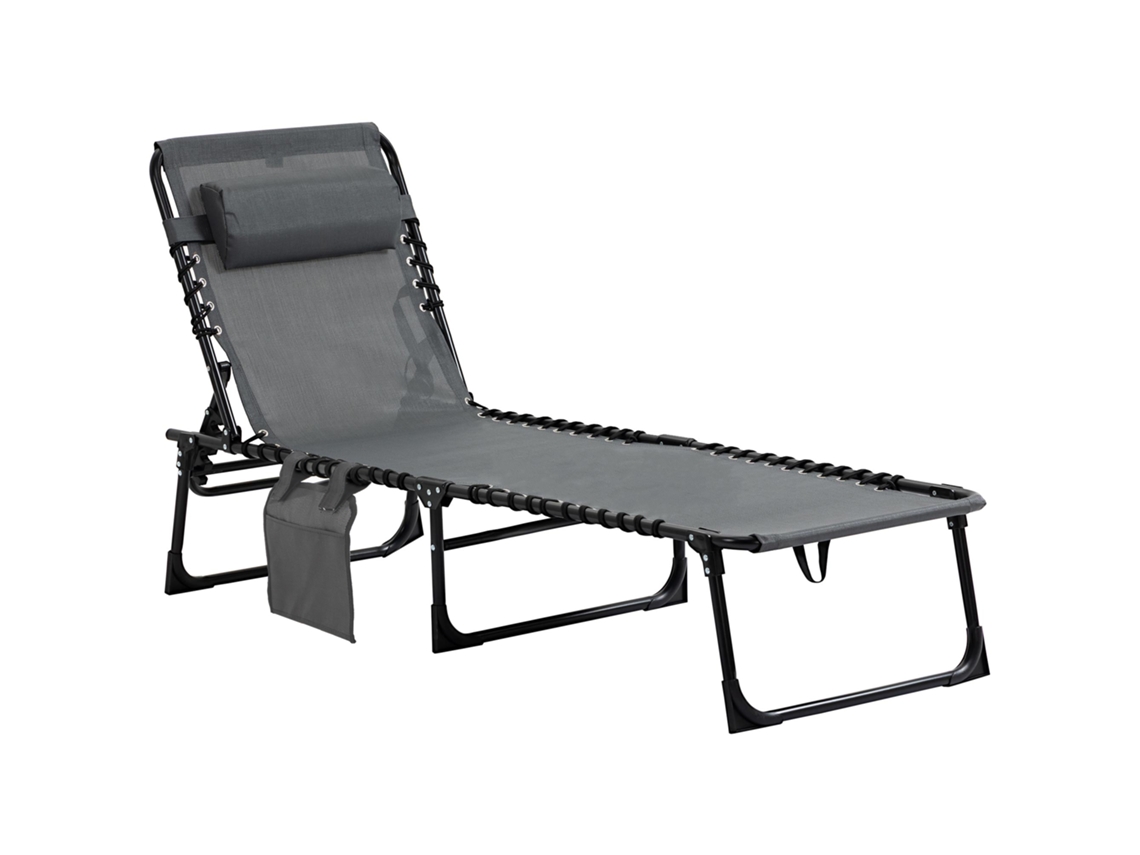 Conjunto de 2 Espreguiçadeiras Outsunny com Mesa de Vidro e Apoios de Braço
