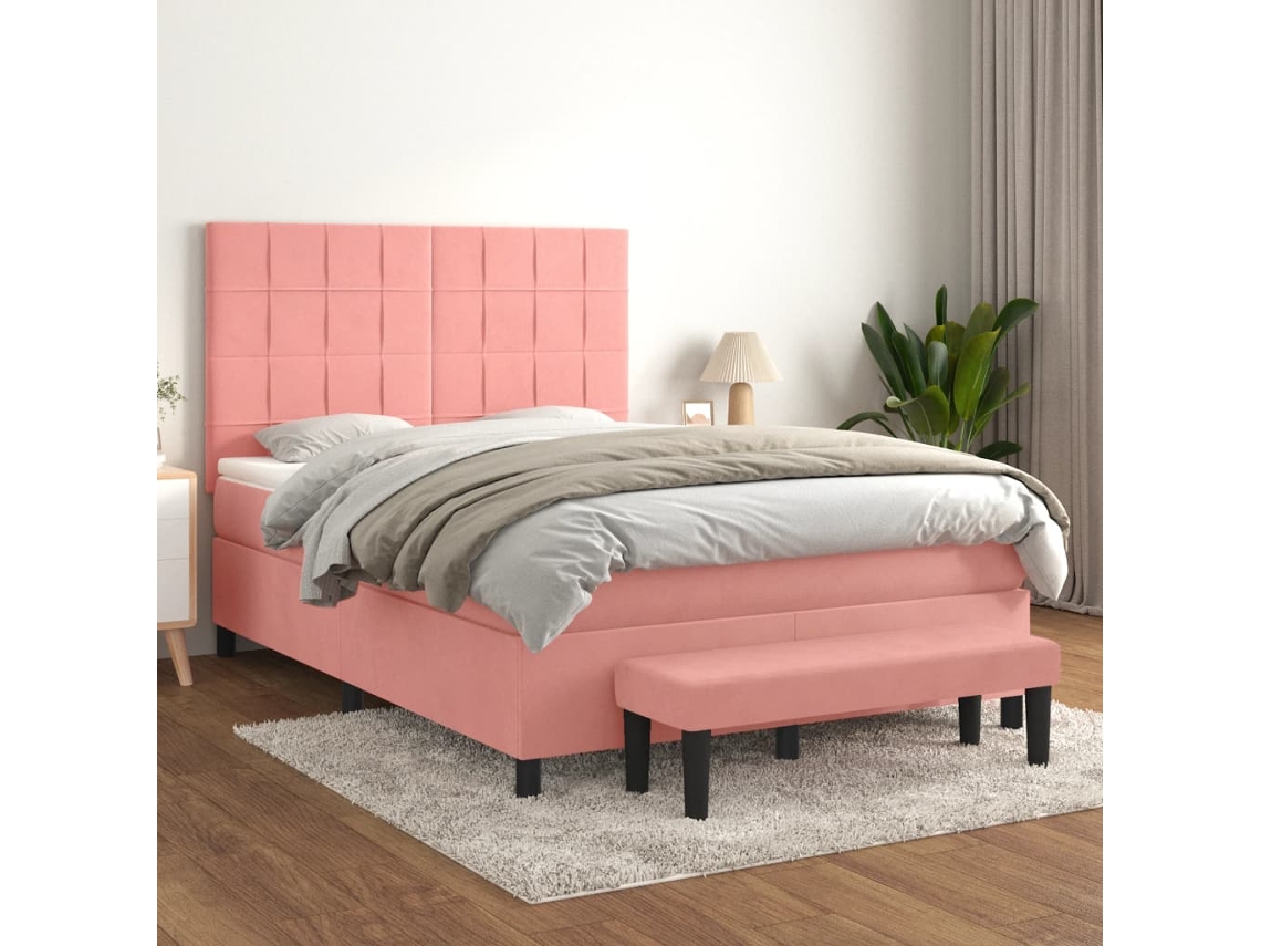 Vidaxl Cama Com Molas/colchão 140x200 Cm Veludo Rosa