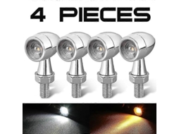 Luzes de seta Omni LED cromadas para motocicleta com DRL e freio 12V para Honda Suzuki Kawasaki Yamaha 4 peças Branco Amarelo
