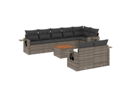 Conjunto de 9 Sofás para Jardim com Almofadões Vime Pe Cinzento MAISON EXCLUSIVE (90x200 cm)