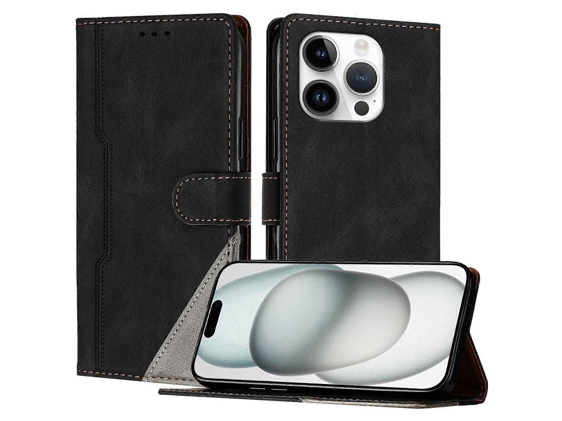 Capa De Couro Com Estampa Triangular E Suporte Tipo Carteira Para Iphone 15 Pro, À Prova De Choque