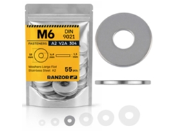 Anilha Plana Larga Inox A2 Din 9021 M6 (55 Un.) Ranzor | Large Flat Washer Stainless Steel Aisi 304