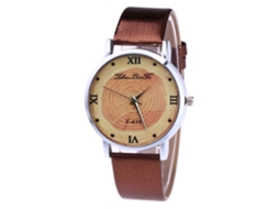 Relógio de quartzo unissex com pulseira de couro PU Zhoulianfa Annual Ring Dial marrom