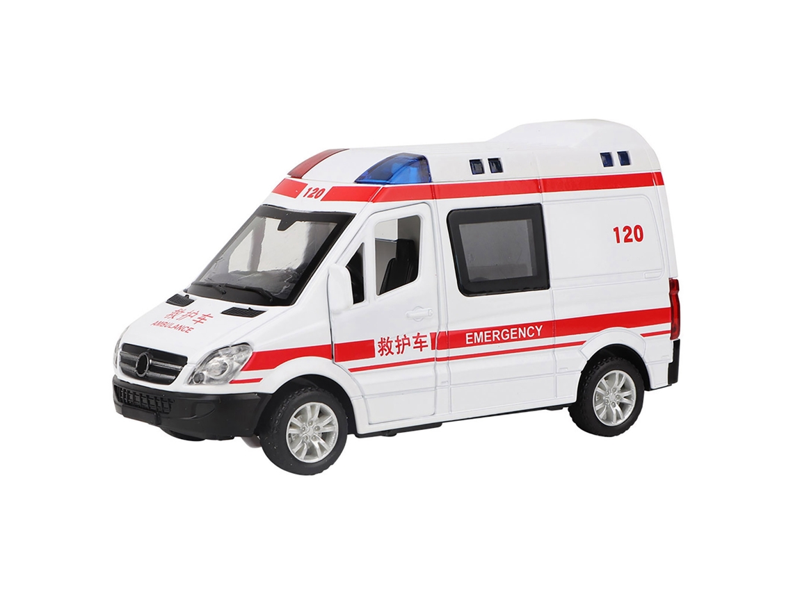 Primerox modelo de Ambulância de Resgate Diecast em Liga 1:36 com Luz Som e Função de Retorno para Brinquedo Infantil