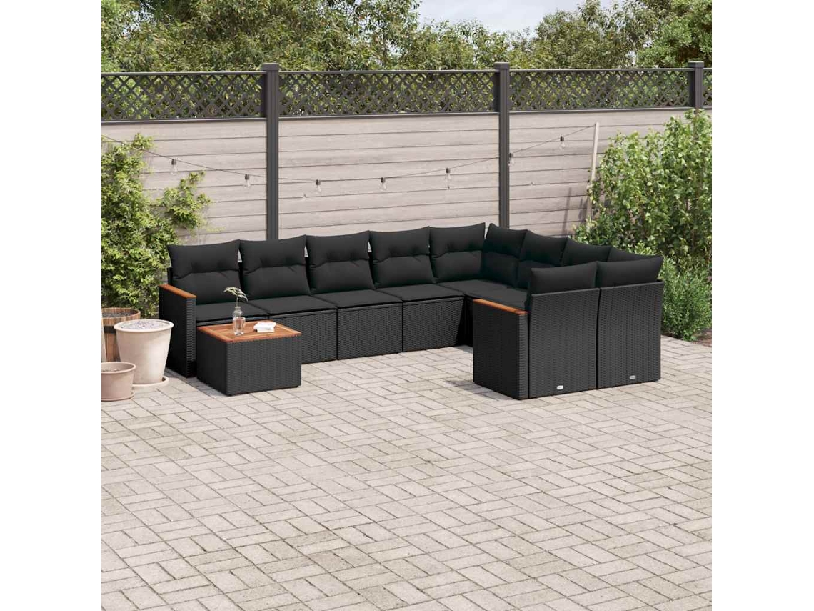 Vidaxl 10 Pcs Conjunto Sofás De Jardim C/ Almofadões Vime Pe Preto
