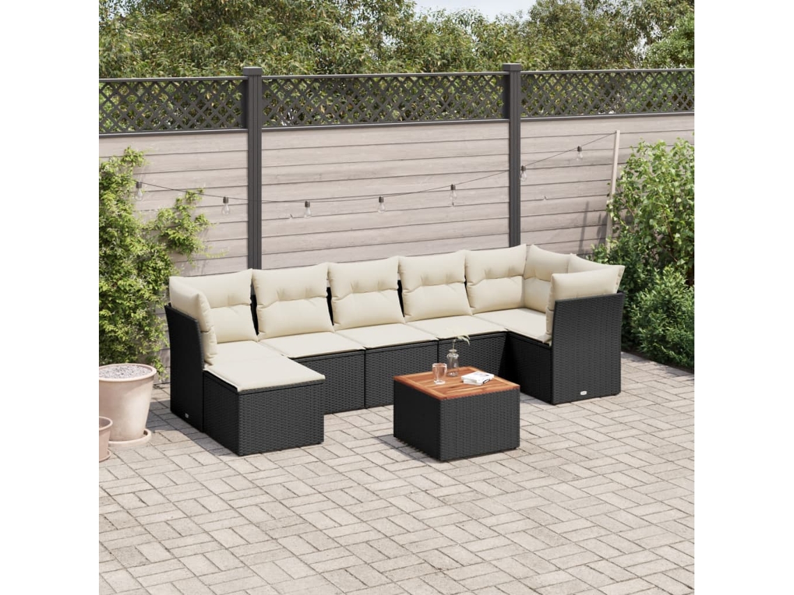 Vidaxl 8 Pcs Conjunto Sofás De Jardim Com Almofadões Vime Pe Preto