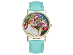 Relógio de quartzo unissex com pulseira de couro PU, design casual e moderno (verde menta)