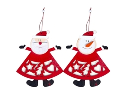 Pendente de Natal de Madeira com Papai Noel e Boneco de Neve | S/MARCA