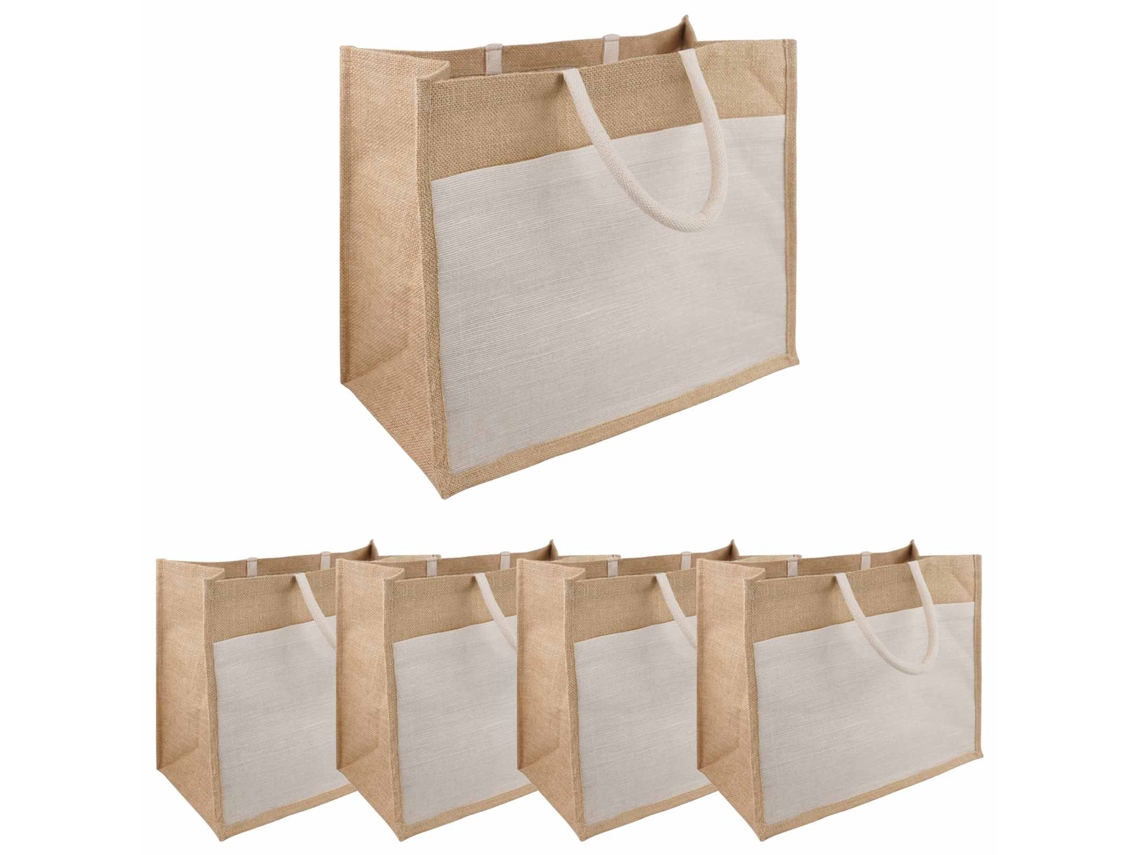 Vidaxl Bolsas De Juta Com Bolso 5 Natural E Branco 42 X 33 X 19 Cm