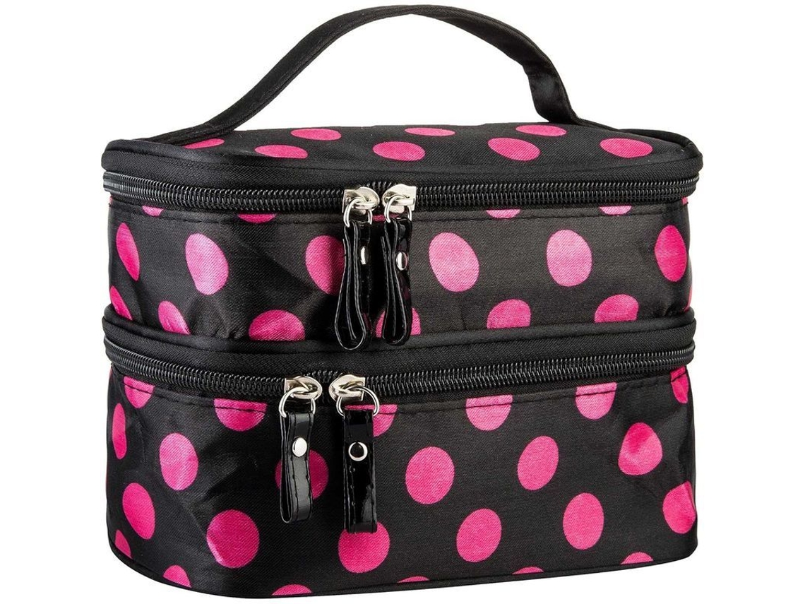 Bolsa de Maquiagem de Dupla Camada, Padrão de Pontos, Resistente, com Alça | S/MARCA