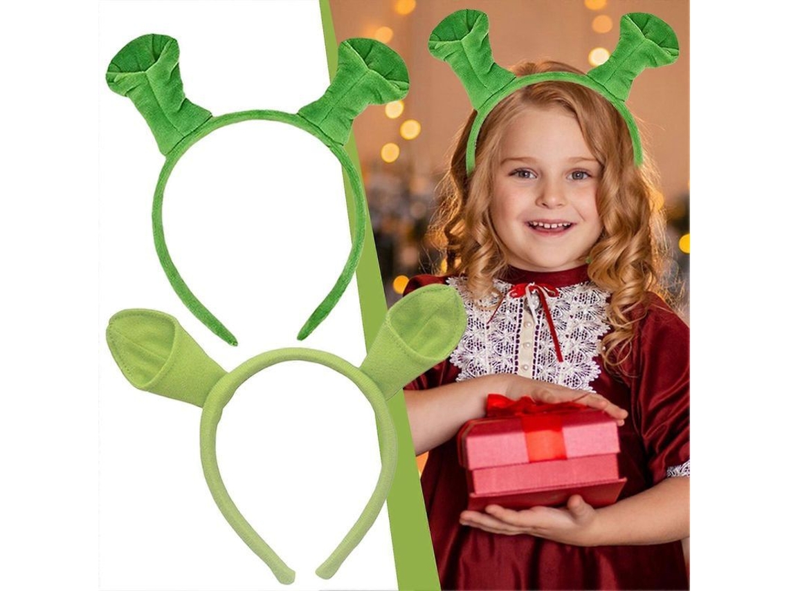 Tiara com orelhas verdes do Shrek para fantasia infantil de carnaval e Halloween (1 ou 2 peças) - Verde claro