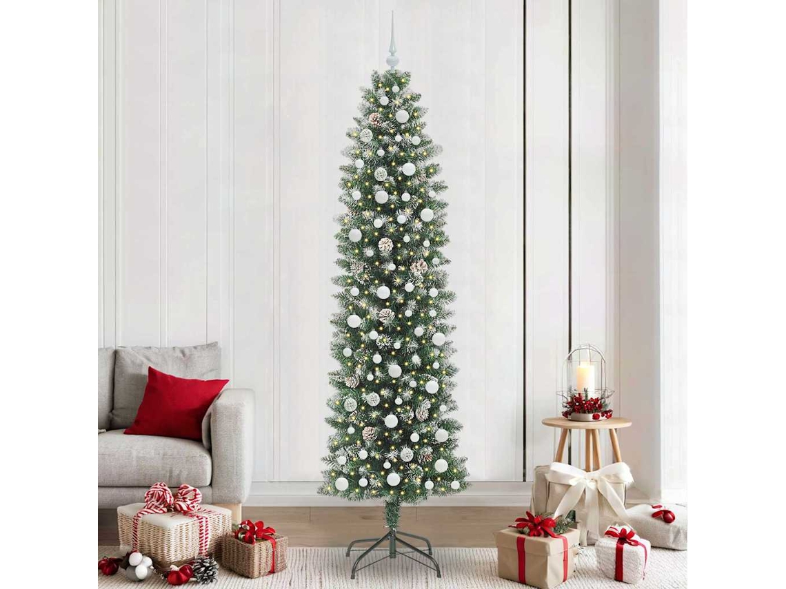 Vidaxl Árvore Slim De Natal Artificial Verde E Branco 240 Cm