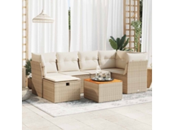 Vidaxl 7 Pcs Conjunto De Sofás P/ Jardim Com Almofadões Vime Pe Bege