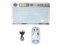 Combo Teclado E Mouse Sem Fio Transparente Com Iluminação 3 Modos Conexão Para Tablet Pc Celular Azul