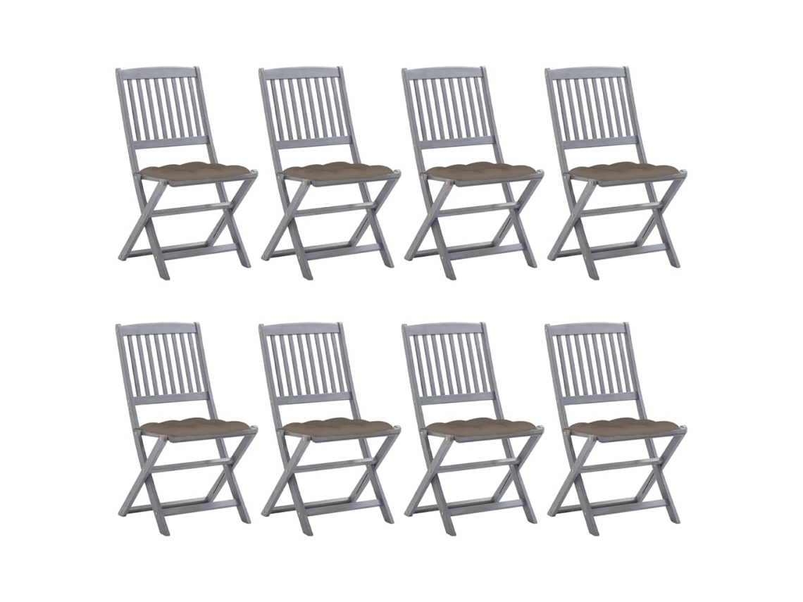 Cadeiras De Exterior Dobráveis 8pcs C/ Almofadões Acácia Maciça Dkd Home Decor