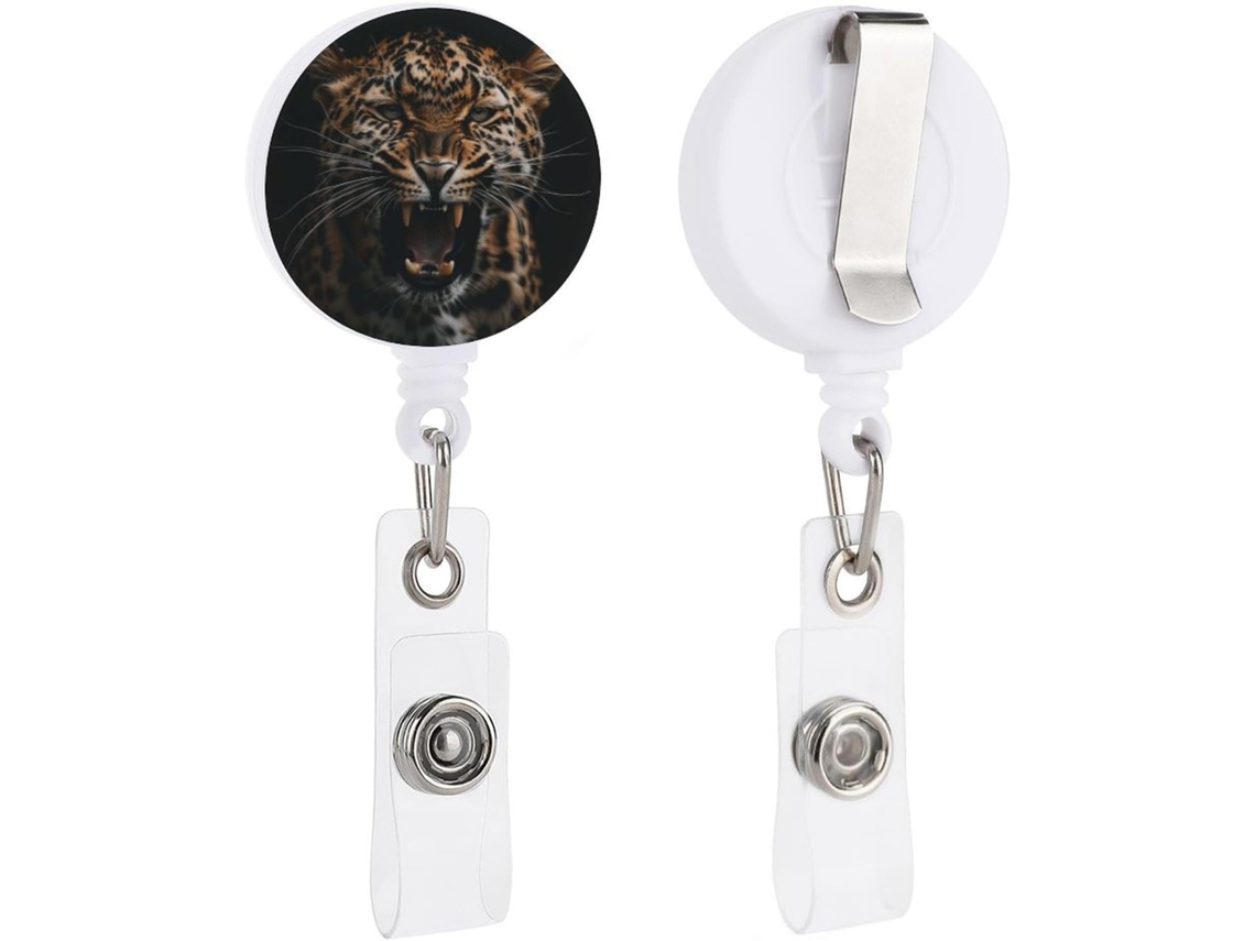 Carretéis Retráteis Com Clipe De Jacaré, Chaveiro De Identificação Com Estampa Leopardo, Expositor De Dentes, Crachás De