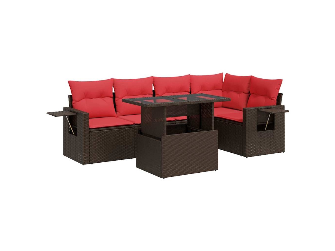Conjunto de 6 Sofás de Jardim com Almofadões Vime Pe/acácia Castanho MAISON EXCLUSIVE (6 pcs)