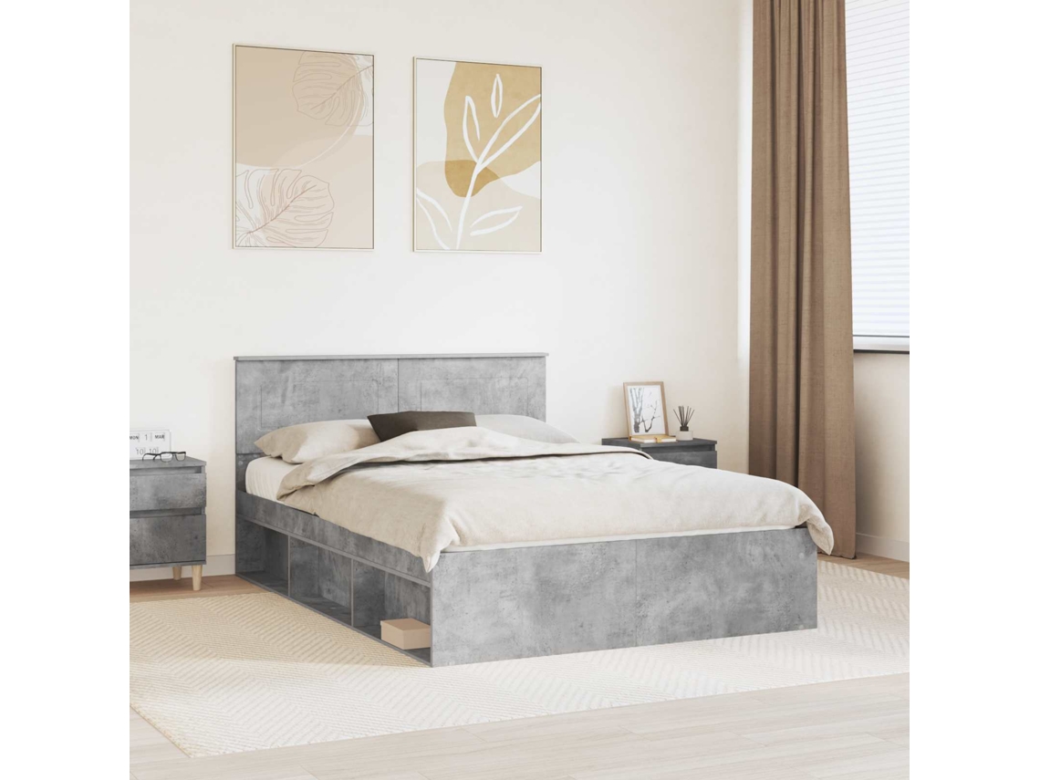 Vidaxl Estrutura Da Cama Concreto 140 X 190 Cm Derivados De Madeira