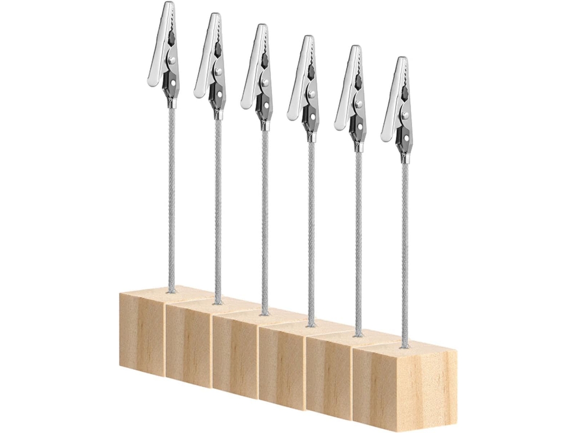 Conjunto 6 Prendedores Recados Reutilizáveis Madeira Metal Porta Cartões Simples Compacto Escritório Decoração GOKOCO