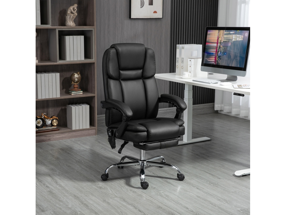 Adjustable Office Chair With 6 Massage Points, Heat Function, Footrest, Faux Leather, Black