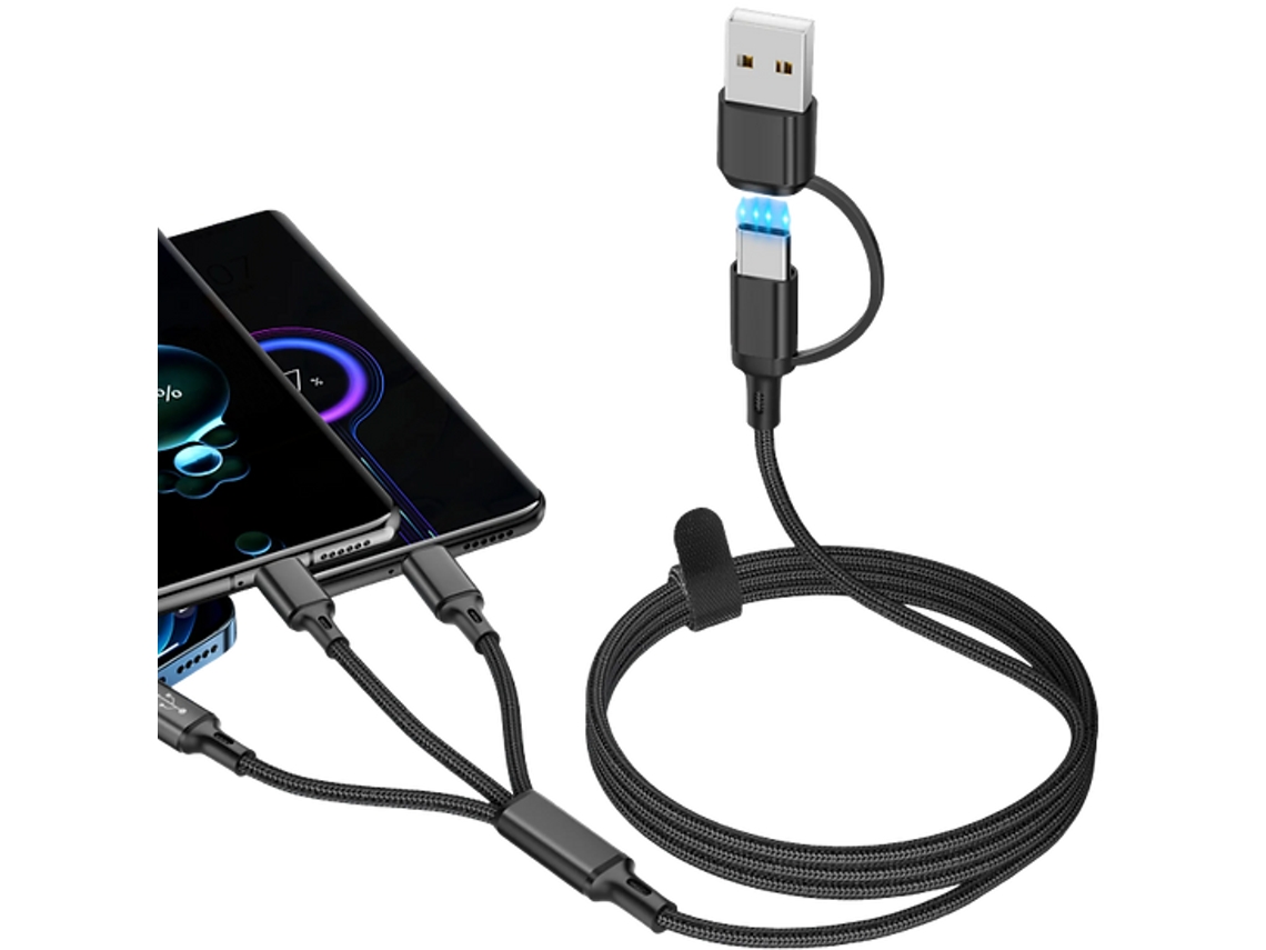 Cabo 3 Em 1 De Carregamento Rápido 1,2 M (usb Para Lightning / Type-c / Micro Usb) – Compatível Com Iphone, Samsung, Huawei