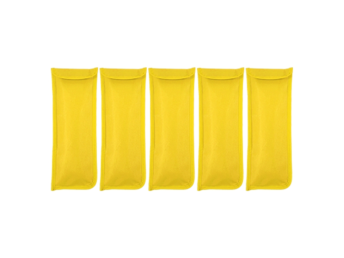 Conjunto de 5 unidades de bolsas multifuncionais resistentes a perfurações para estacas de barraca de camping e trilhas, na cor amarela.