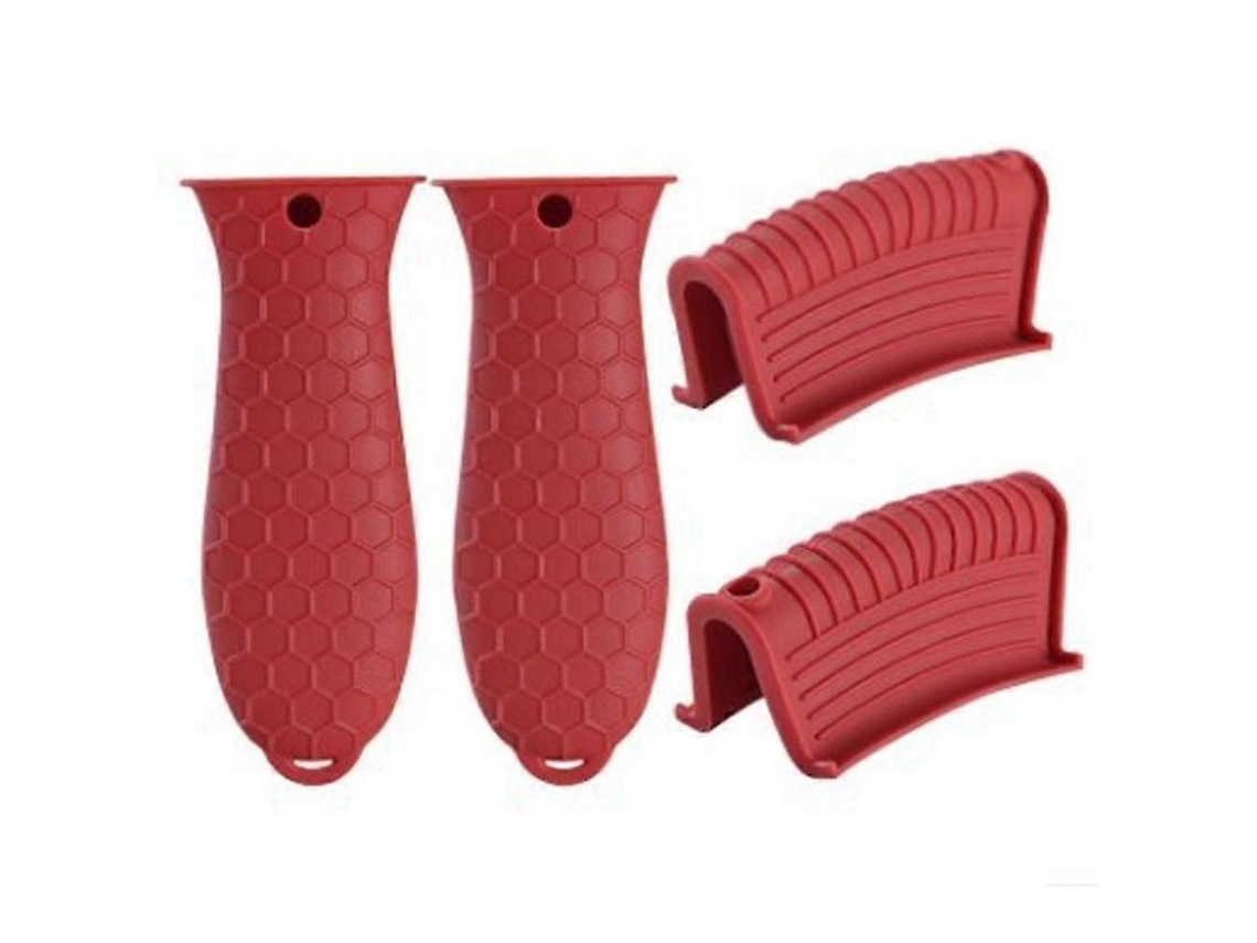 Capa de silicone para puxadores de painéis de ferro fundido, resistente ao calor, antiderrapante, lavável na máquina de lavar louça, vermelha.