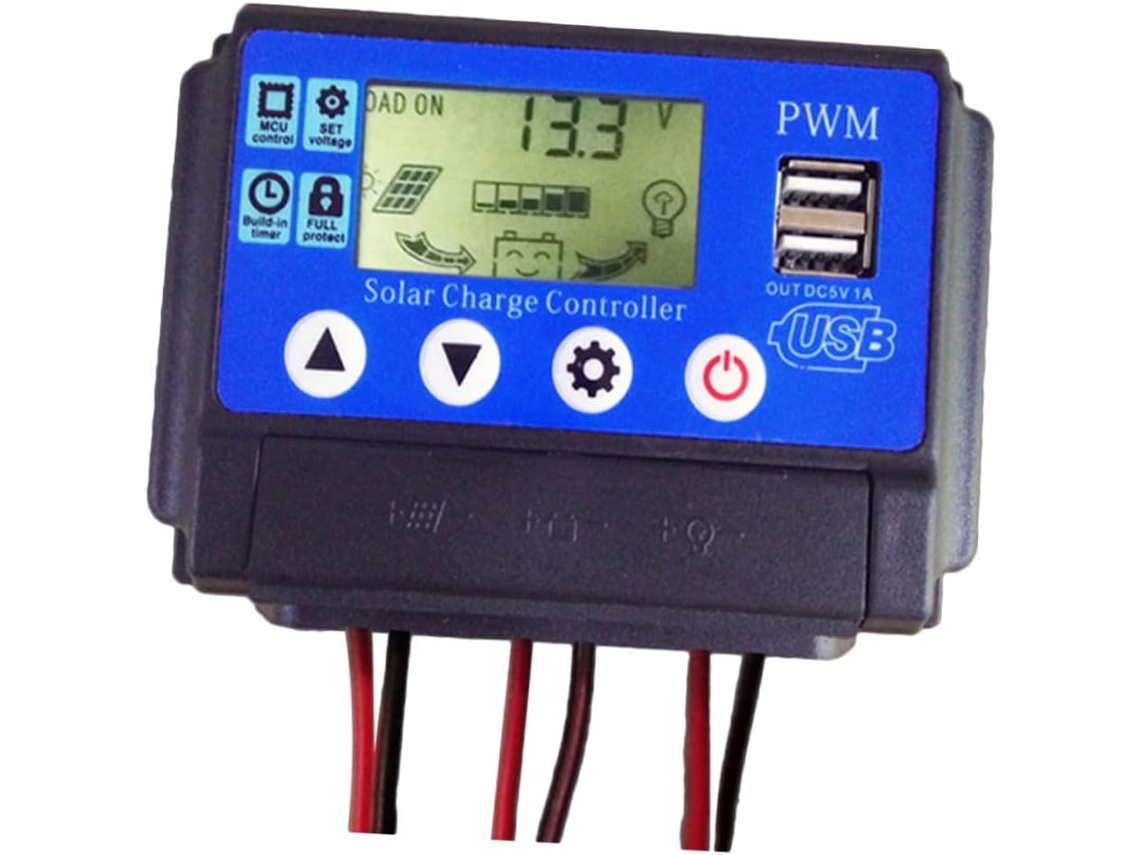 Controlador De Carga Solar Usb Duplo 20a 12v/24v, Preto