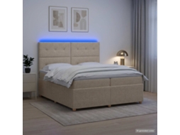 Vidaxl Cama Box Com Led E Colchão Creme 200 X 200 Cm Tecido