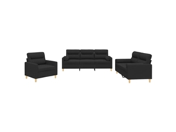 3 Pcs Conjunto de Sofás com Almofadas Tecido Preto MAISON EXCLUSIVE