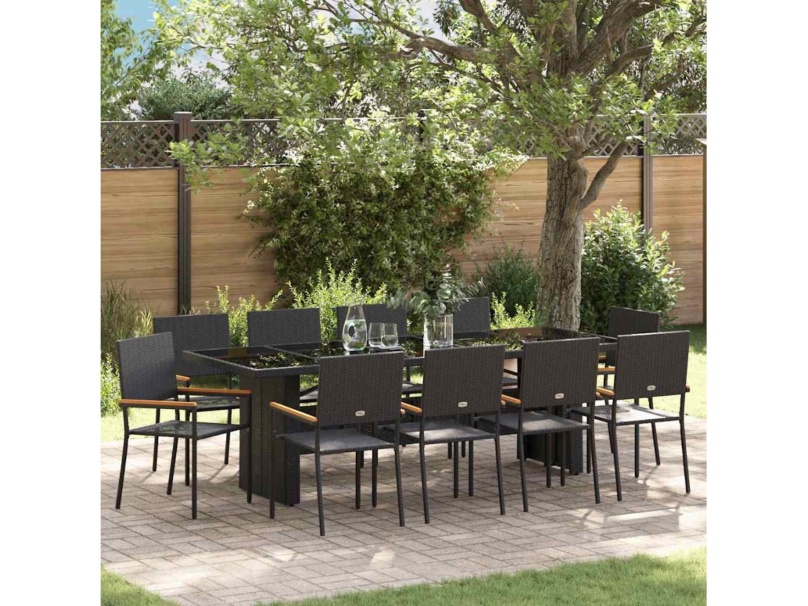 Vidaxl Conjunto De Jantar Para Jardim 11 Unid. Preto Vime Pe