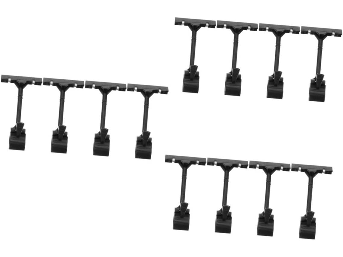 Conjunto Villcase com 12 clipes de plástico para exibir produtos em etiquetas de supermercado.