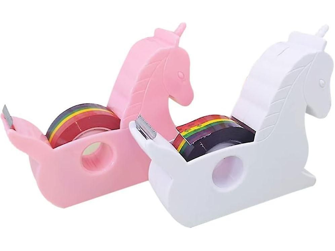 Dispensador de Fita Adesiva 2 Peças, Porta fita em Formato Unicórnio, Cortador Arco íris , Washi, D GOKOCO