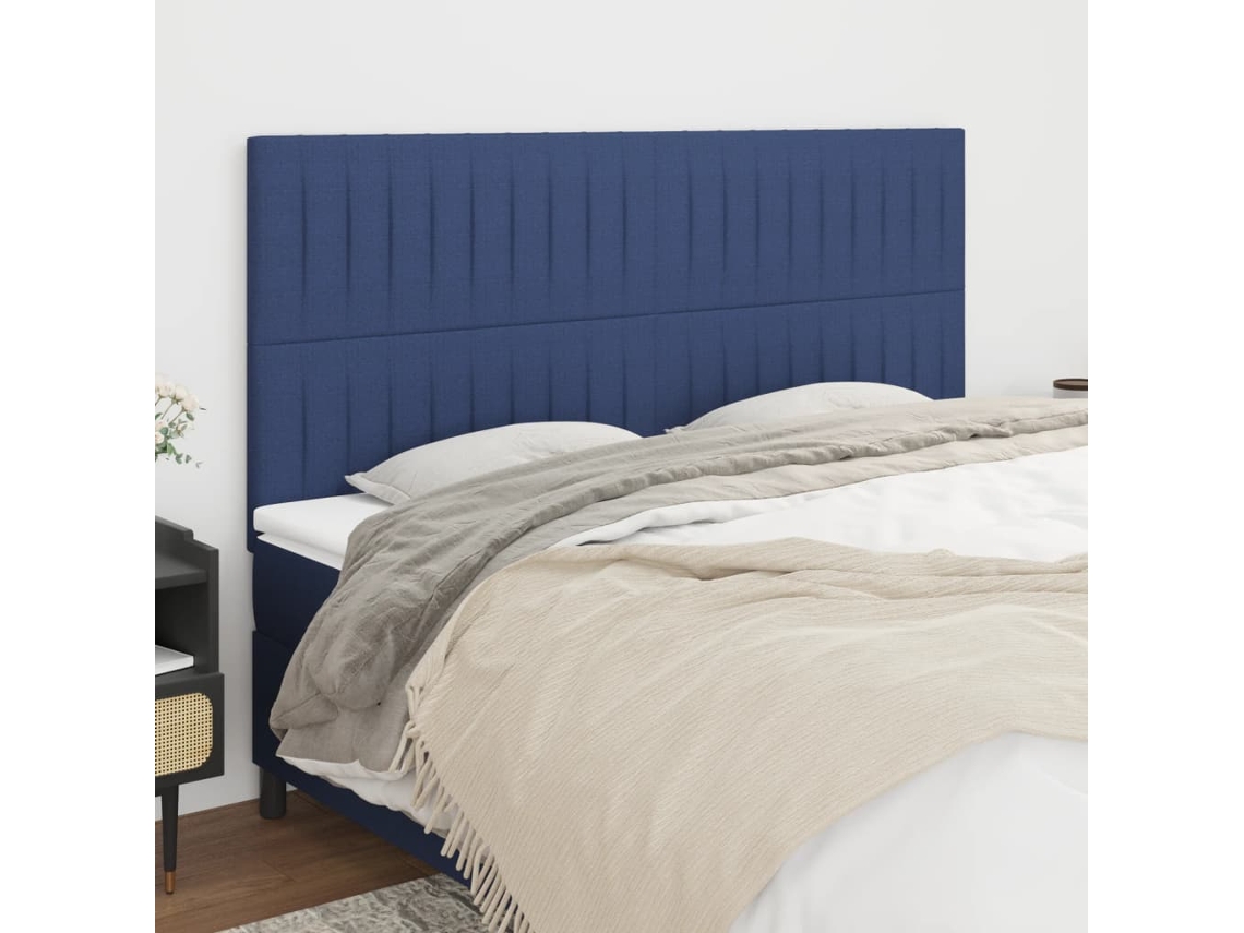 Vidaxl Cabeceira Azul 180x5x118/128 Cm Tecido