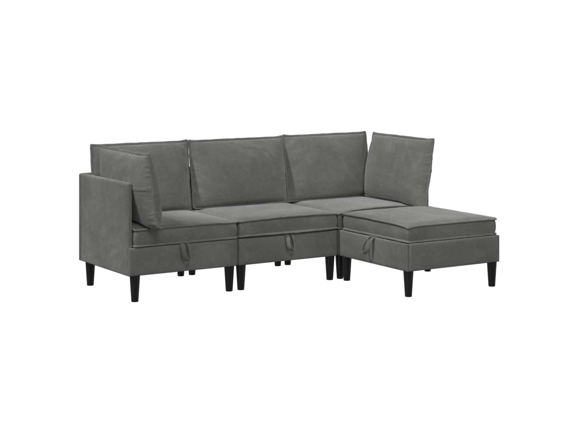 Conjunto 4 Conjunto De Sala De Estar Vidaxl Cinzento Escuro Veludo (210 X 70 X 82 Cm)