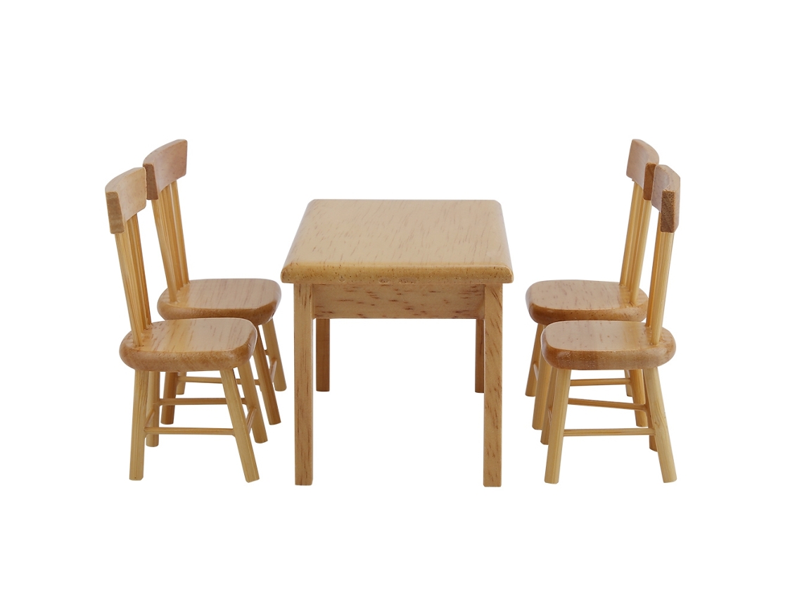 Ats conjunto de 5 Muebles em Miniatsura para Casa de Bonecas Mesa e Cadeiras de Jantar 1:12 Presente Infantil Cor Madeira
