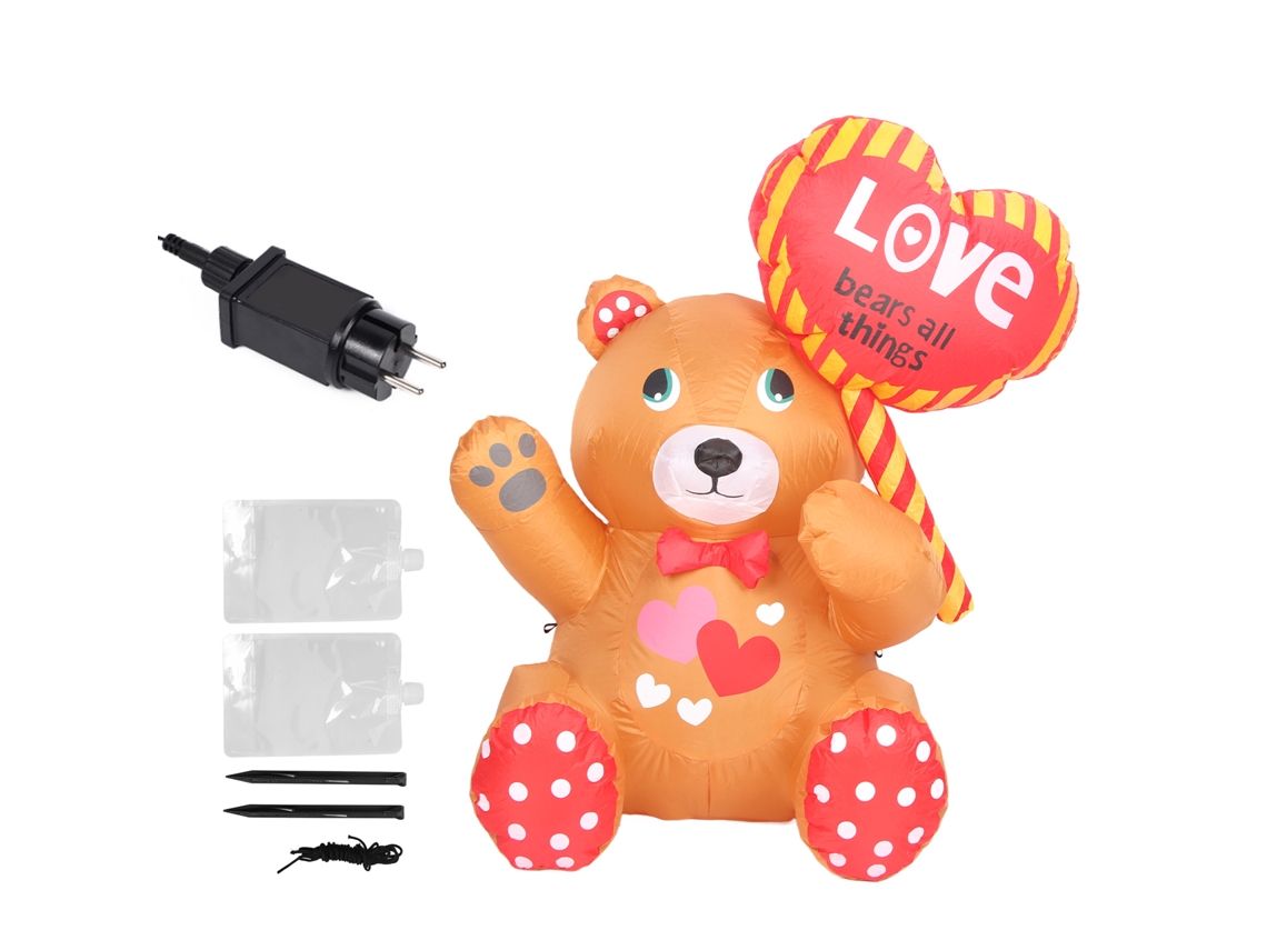Urso Inflável de São Valentim com Coração e Luzes LED 130cm para Jardim com S/MARCA