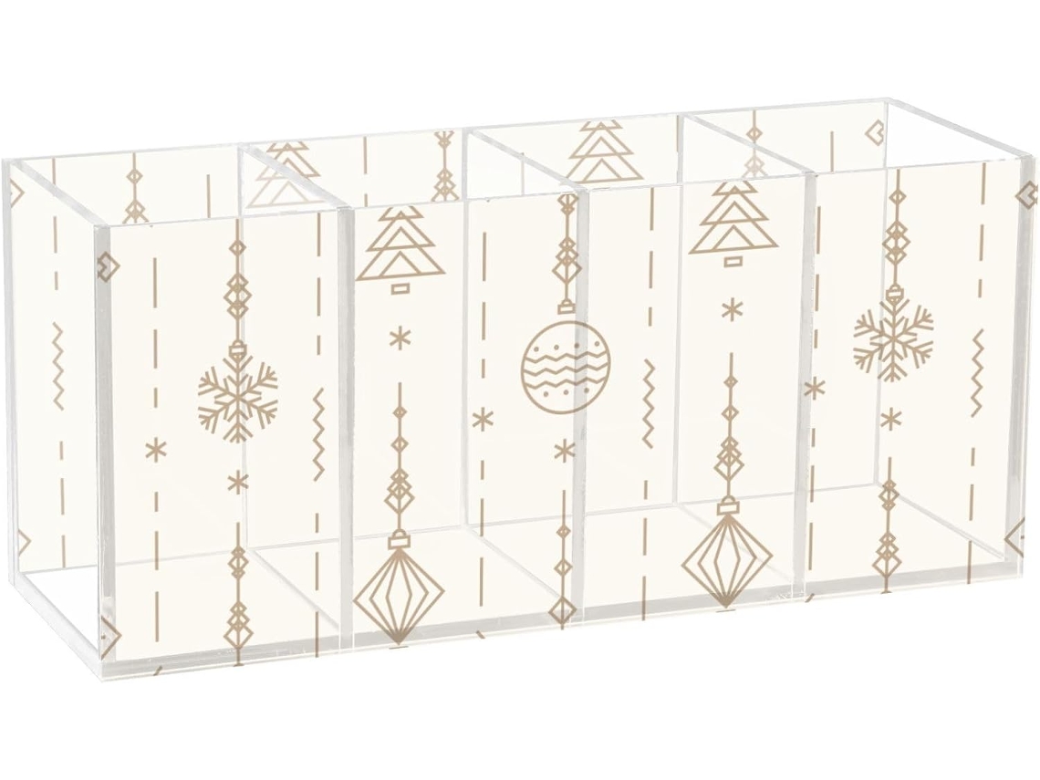 Porta lápis Frodotgv em Acrílico Dourado com Estampa Natalina para o Ano Novo, 4 Compartimentos, Organizador D