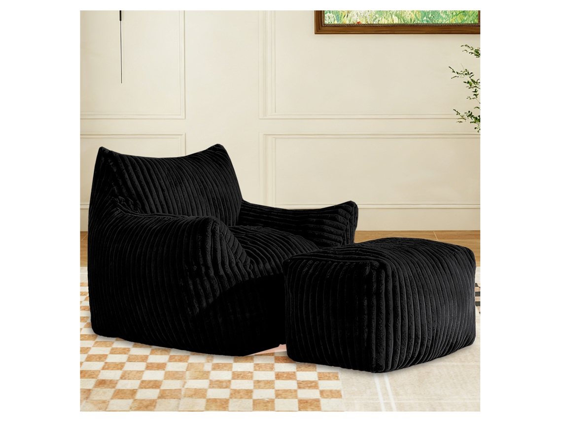 Poltrona Em Flanela Com Apoio Para Pés E Suporte Ergonómico Cinzento