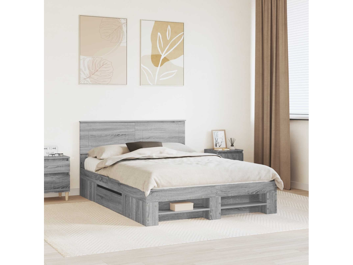 Vidaxl Estrutura Da Cama Com Cabeceira Cinza Sonoma 150 X 200 Cm