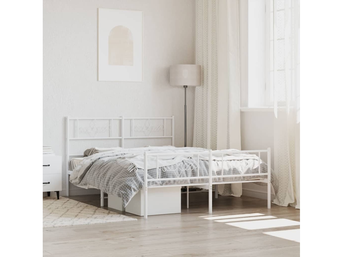 Vidaxl Estrutura De Cama Com Cabeceira E Pés 120x200 Cm Metal Branco