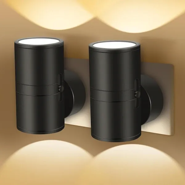 Conjunto De 2 Luzes Noturnas Led Modernas, Montagem Na Tomada, Luz Branca Quente, Intensidade Ajustável De 0 A 100 Lúmens, Sensor De Movimento