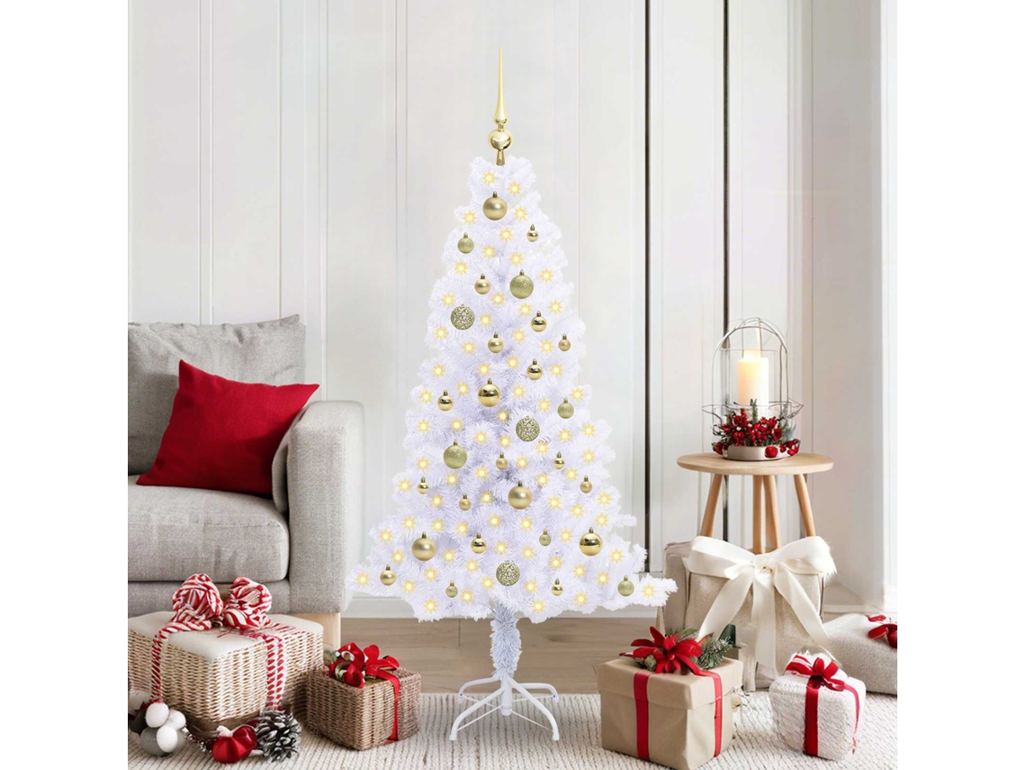 Vidaxl Árvore De Natal Artificial Com 150 Leds Branco 150 Cm Pvc E Aço