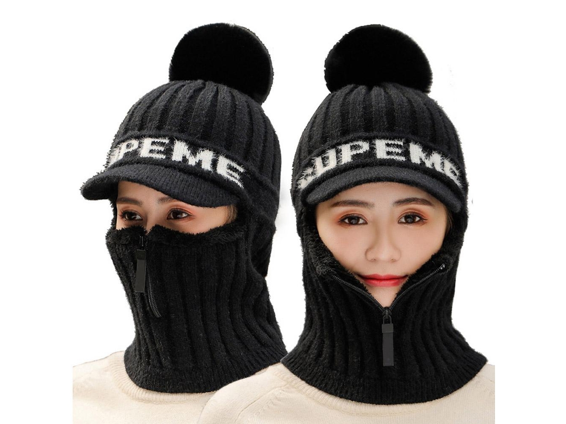Gorro e Bufanda de Inverno, Tejido, com Orelhas e Pompons, Forro Polar, Impermeável | S/MARCA