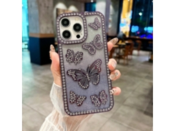 Capa Tkdaddy Para Iphone 15 Pro Com Strass E Decoração De Borboleta Em Tpu Macio, Roxa