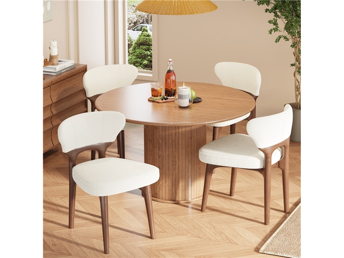 Conjunto 4 Cadeiras Jantar Madeira Maciça Chenille Bege Claro VELTRIX