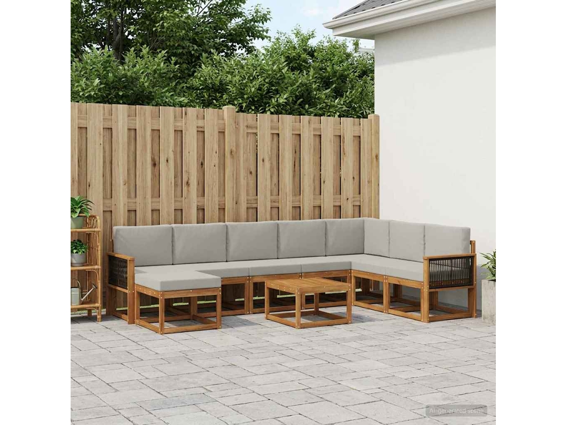 Vidaxl Conjunto De Sofás Para Exterior 9 Pcs Natural E Cinzento-claro